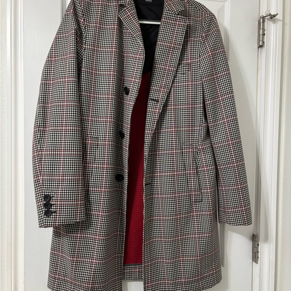 Hugo Boss Checkered Top Coat - Black, White, Red